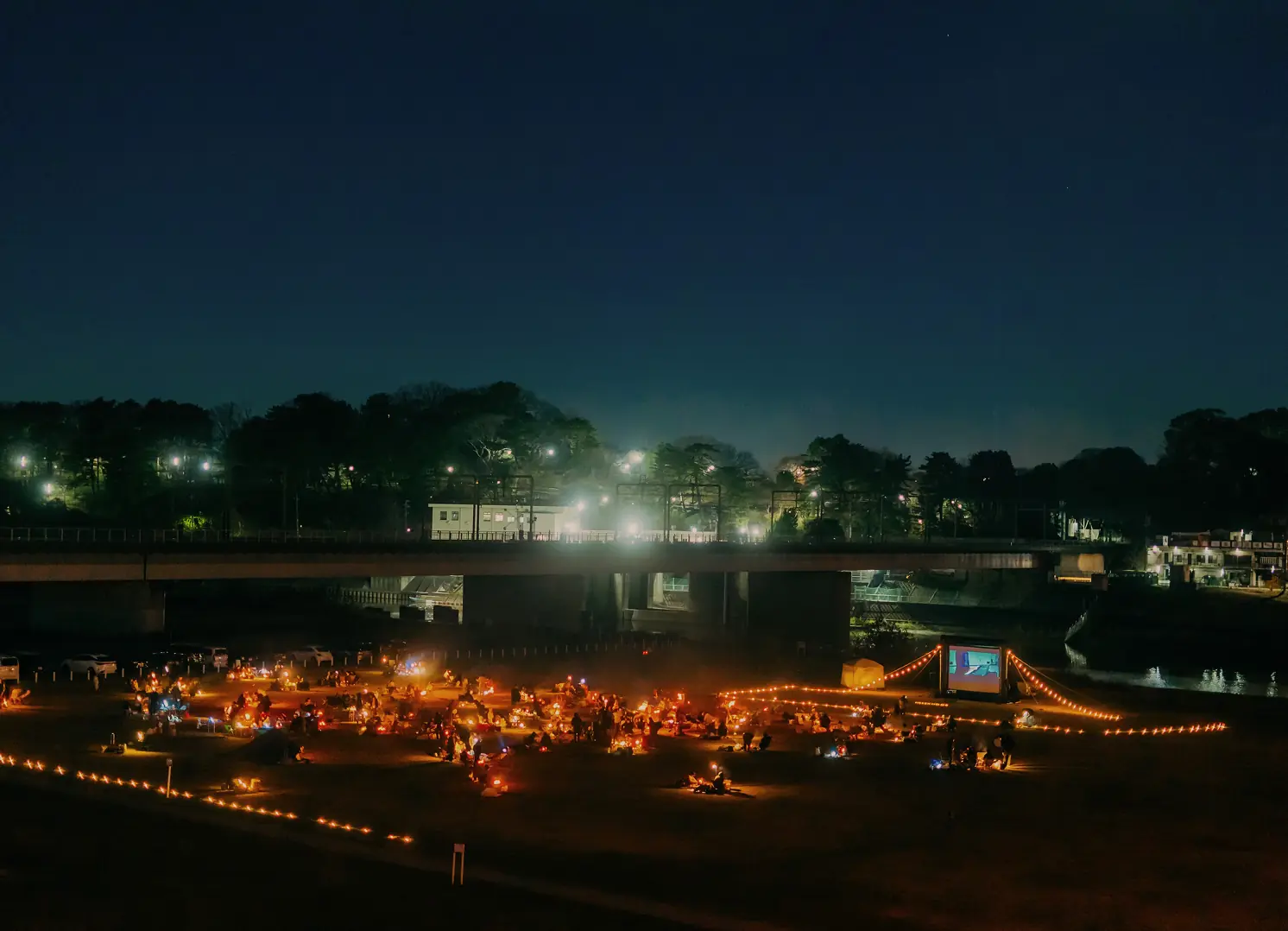 丸子橋焚き火ナイト夜景